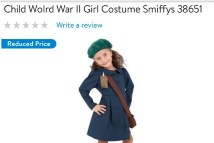 Titled 'Child Wolrd War 11 Girl Costume' (sic) was pulled from one online store after a furious online reaction. Source: Twitter