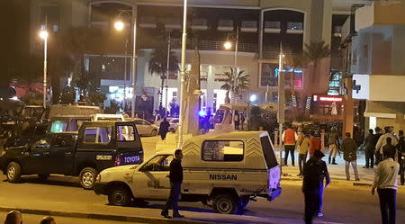 Security is ramped up outside a hotel where two attackers opened fire in the Egyptian Red Sea resort town of Hurghada, Egypt, January 8, 2016. REUTERS/Stringer