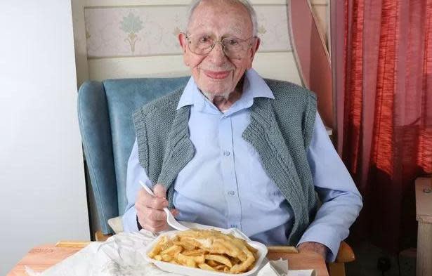 <span>John Tinniswood said he has fish and chips every Friday, saying: ‘I eat what they give me … I don’t have a special diet’.</span><span>Photograph: Longeviquest</span>