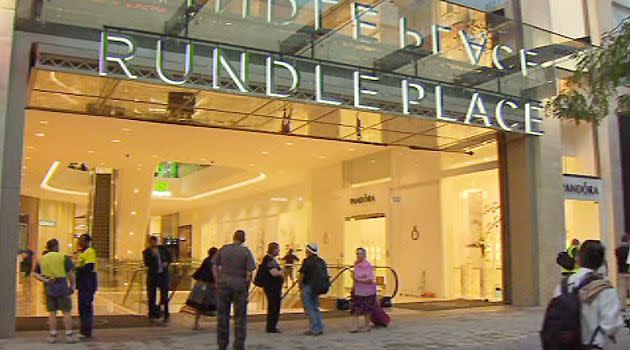 Shoppers make the most of the newly-opened Rundle Place. Photo: 7News.