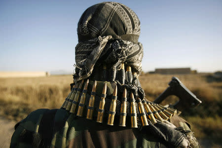 An Afghan National Army soldier keeps watch shortly in the Taliban stronghold of Kolk in Zahri district, Kandahar province, November 15, 2007. REUTERS/Finbarr O'Reilly