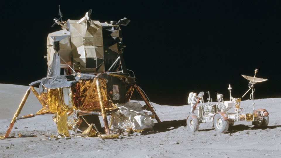 The Apollo 16 mission lands in the Descartes Highlands, near the lunar equator, in April 1972. - NASA