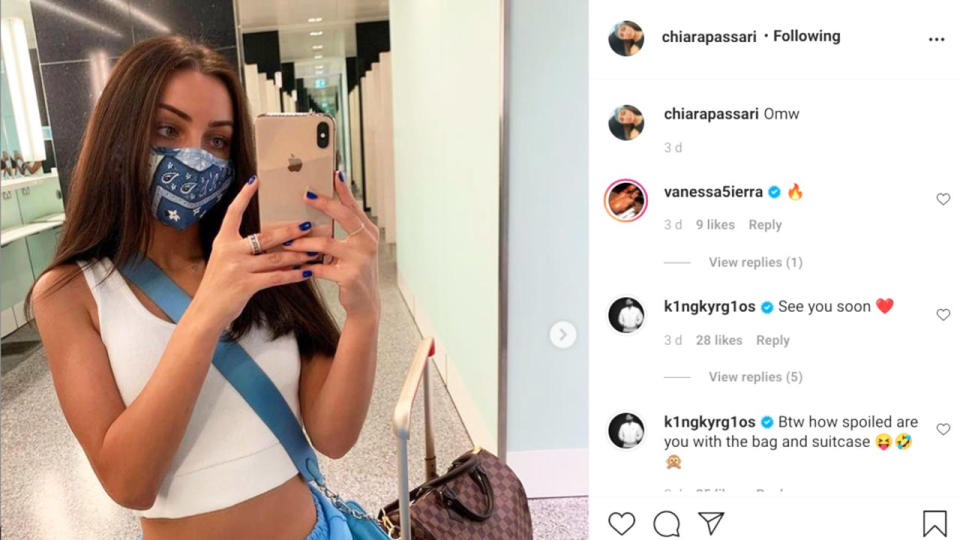 Nick Kyrgios, pictured here posting two sweet messages on Chiara Passari's photo.