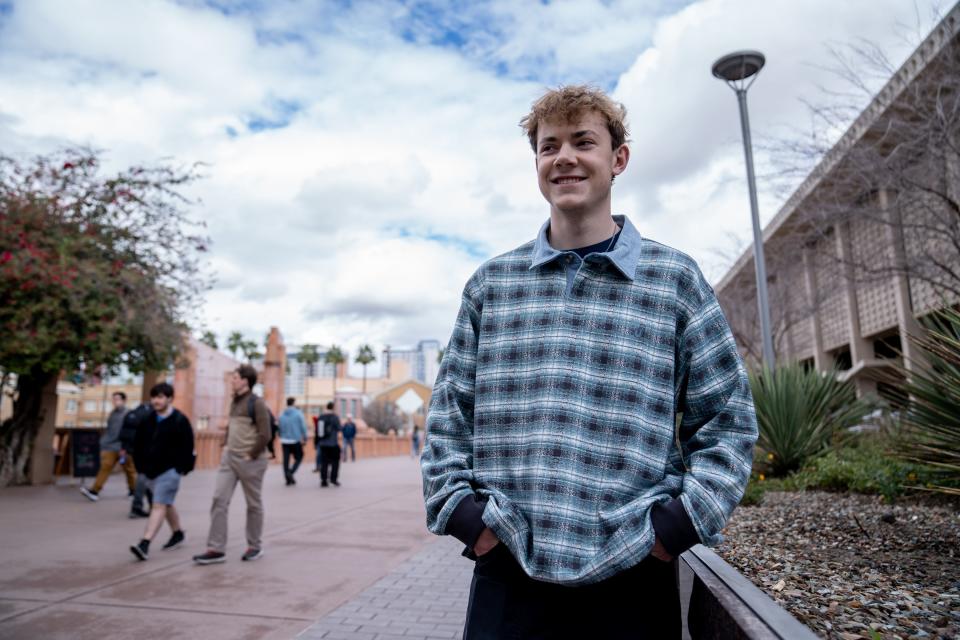 Edison Bleau, a sophomore sports science and programming major at Arizona State University, poses for a portrait on the Tempe campus on Feb. 7, 2024.