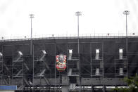 A part of the Darlington Raceway grandstand is void of fans Sunday, May 17, 2020, in Darlington, S.C. NASCAR, which has been idle since March 8 because of the coronavirus pandemic, makes its return with the Real Heroes 400 Nascar Cup Series auto race Sunday. No spectators are allowed, and race teams are only permitted 16 individuals per car, including the driver, owner, crew chief, crew members, spotter and hauler driver. (AP Photo/Brynn Anderson)