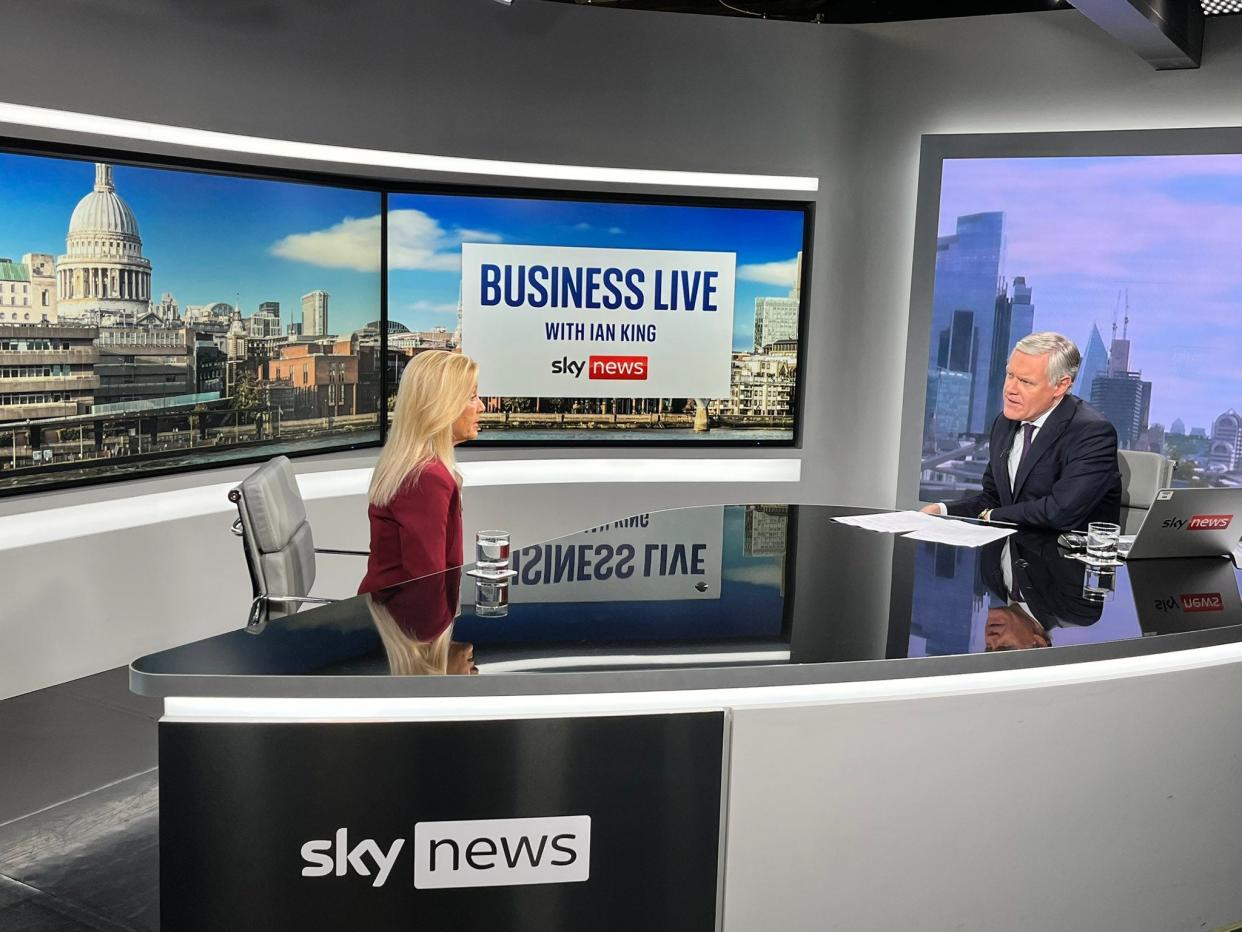 Jacksonville Mayor Donna Deegan talks about Jacksonville during a Sky News interview during her trip to London with a delegation of local business leaders in the week before the Jaguars game on Oct. 1 at Wembley Stadium.