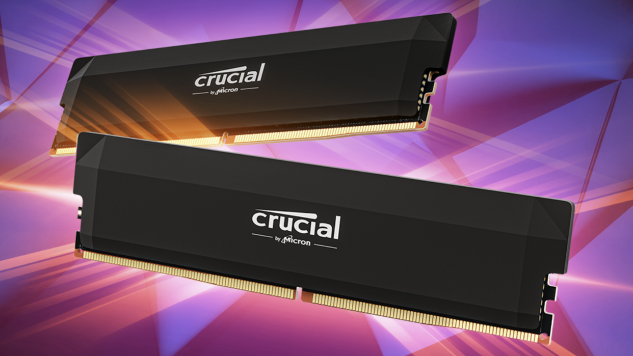  Crucial Pro Overclocking memory kit on a multi-colour background. 