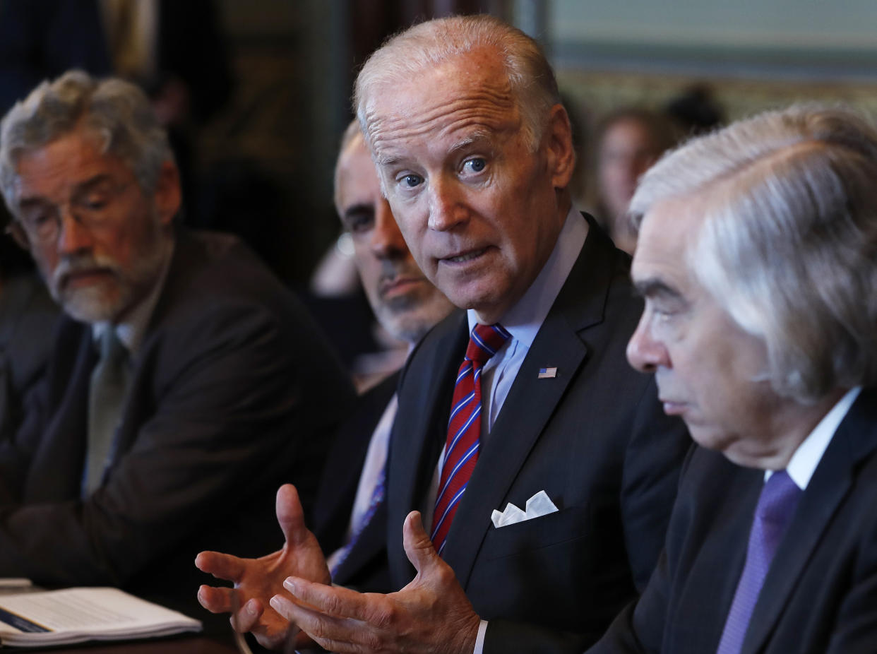 Joe Biden speaks during a meeting.