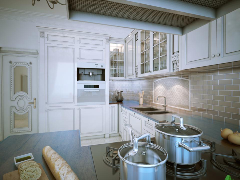 kitchen pots pans white cabinets