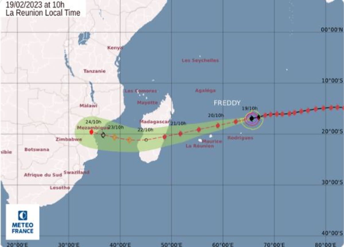 The forecast path of Cyclone Freddy on Monday (MeteoFrance)