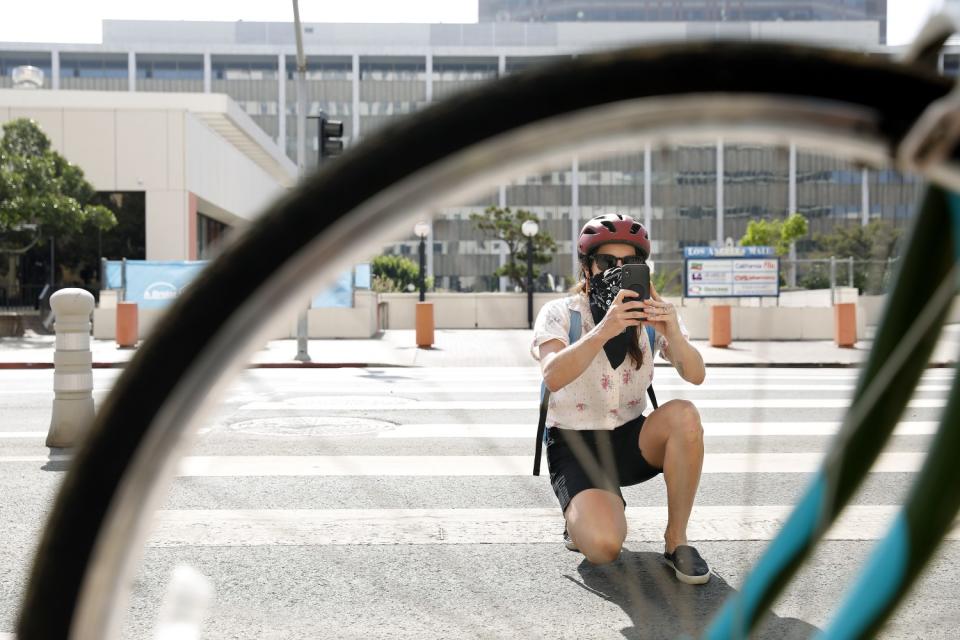 Aimee Gilchrist, founder of Los Angeles Explorer's Club, outside the U.S. Courthouse in downtown Los Angeles.