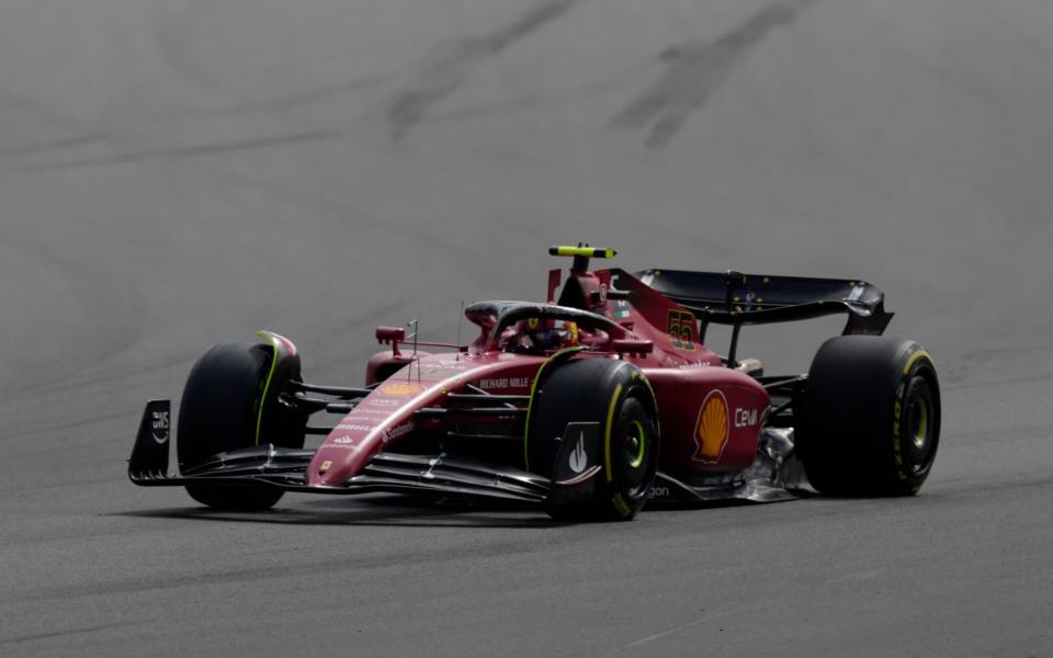 Ferrari driver Carlos Sainz of Spain steers his car during the British Formula One Grand Prix at the Silverstone circuit, in Silverstone, England, Sunday, July 3, 2022 - AP