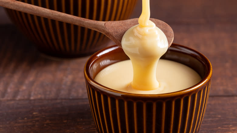 Bowl of sweetened condensed milk