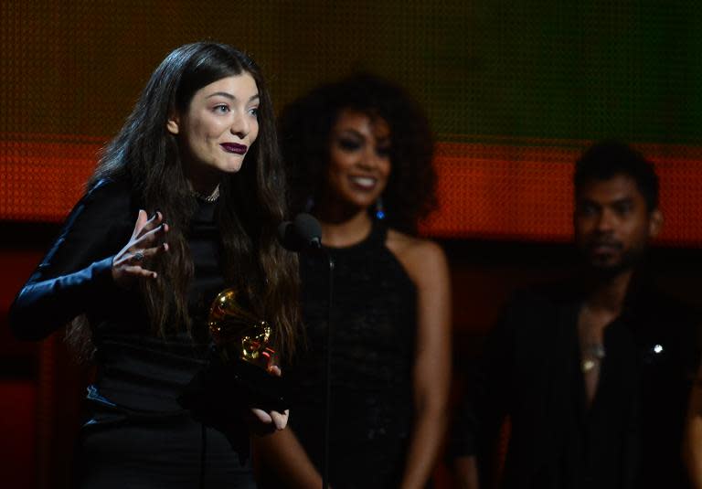 Winner for Best Pop Solo Performance for "Royals" Lorde gives her acceptance speech during the 56th Grammy Awards at the Staples Center in Los Angeles, California, January 26, 2014
