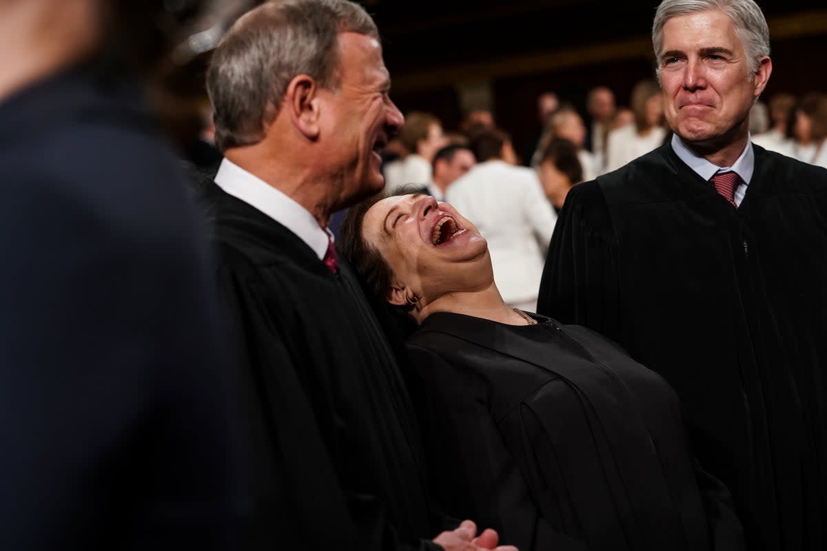 I guess sometimes the Supreme Court has fun. (John Roberts, Elena Kagan, Neil Gorusch) (Getty Images)