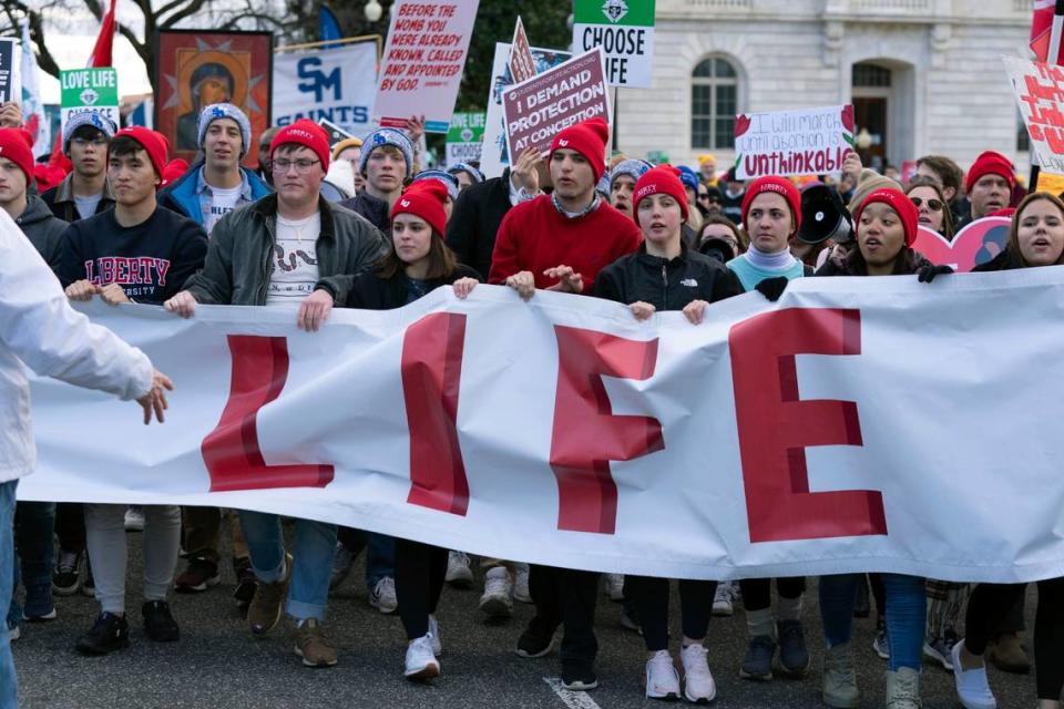 Anti-abortion activists march outside of the U.S. Capitol during the March for Life in Washington, Friday, Jan. 20, 2023. (AP Photo/Jose Luis Magana)