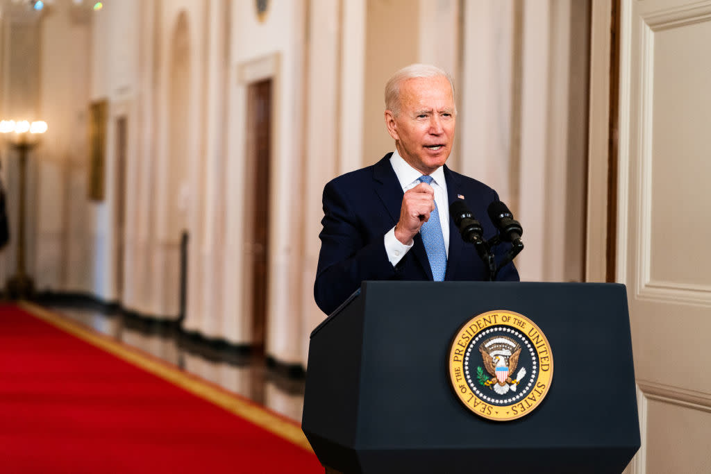 President Joe Biden delivers remarks regarding the ending of the war in Afghanistan in the State Dining Room at the White House on August 31, 2021.