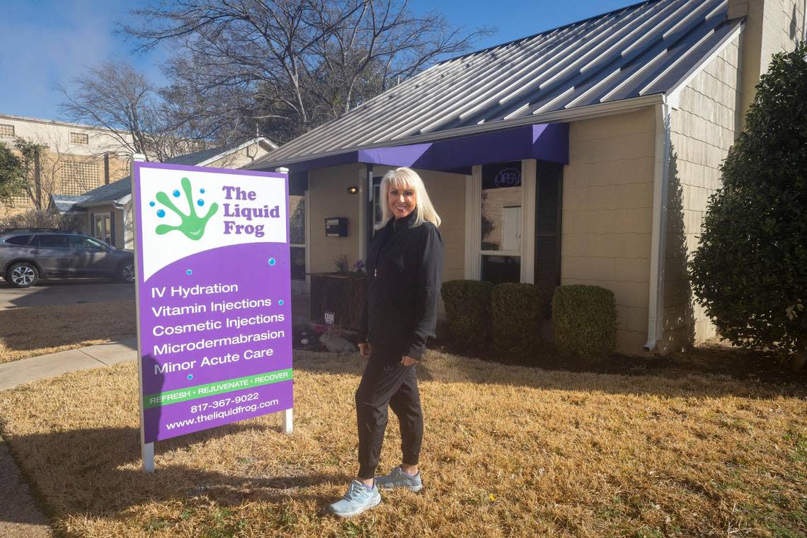 Shawna Smith outside of her business The Liquid Frog in Fort Worth on Thursday, Feb. 9, 2023. The wellness center specializes in IV hydration and provides services like Botox and other medical testing. Madeleine Cook/mcook@star-telegram.com