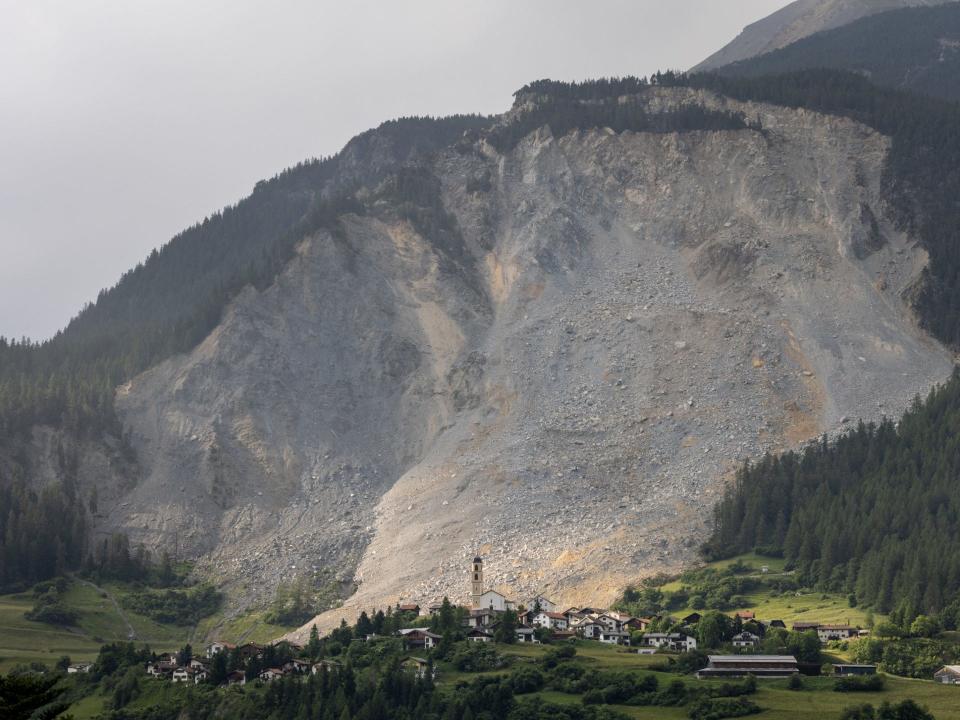 View of Brienz after a massive landslide that spared the village.