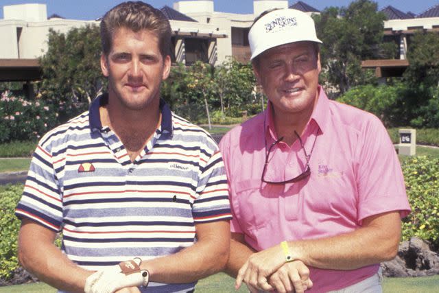<p>Ron Galella, Ltd./Ron Galella Collection/Getty</p> Lee Majors and son Lee Majors Jr attend Mauna Lani Celebrity Sports Invitational on May 16, 1991.
