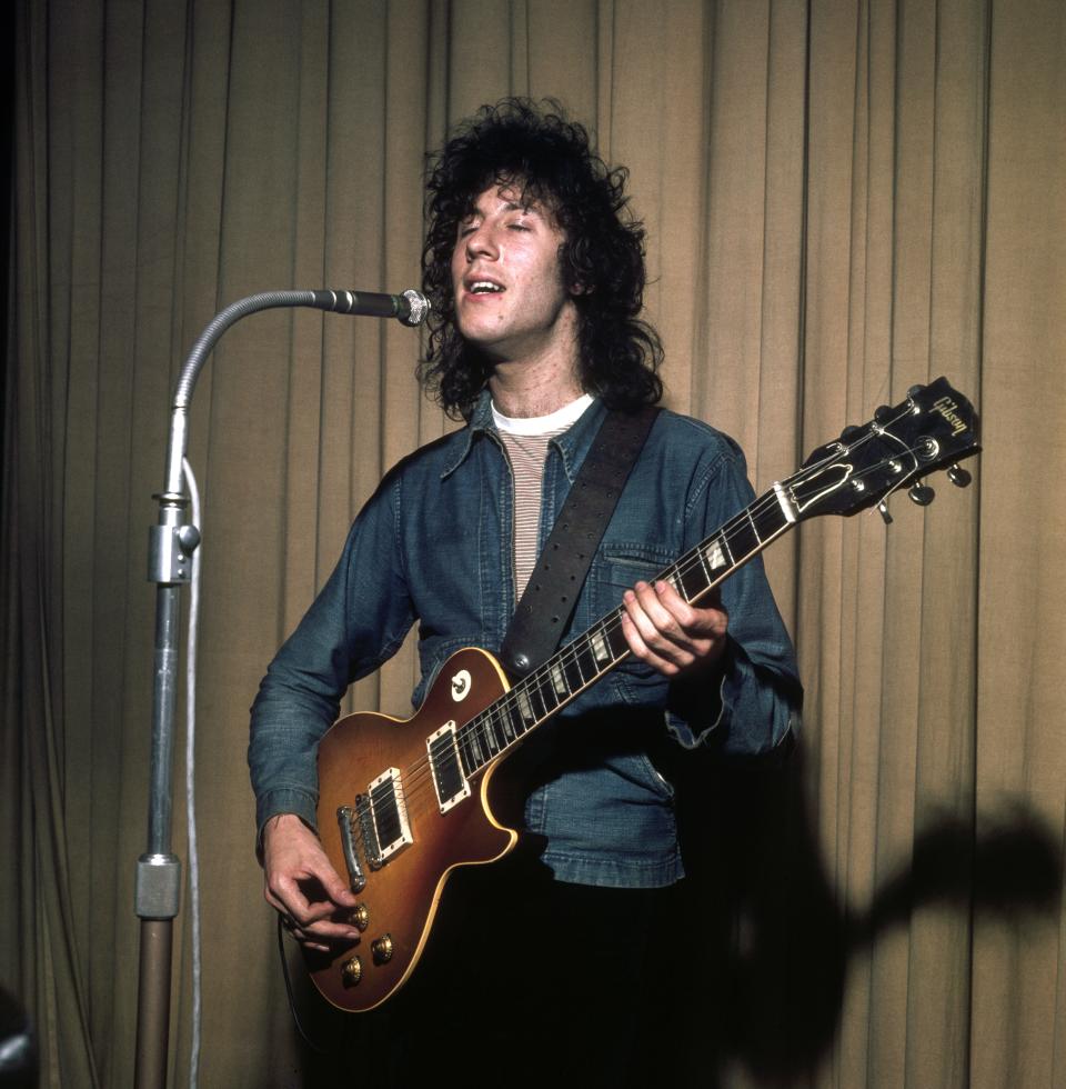 British rock musician Peter Green, of the group Fleetwood Mac, performs, London, England, late 1960s or early 1970s. 