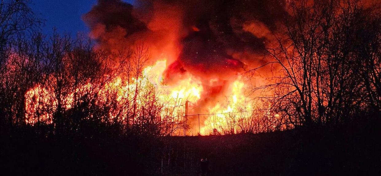 Denis Chamberlain took this pic of the Bathurst, N.B., fire around 9:15 p.m. AT Saturday. (Denis Chamberlain/Facebook - image credit)