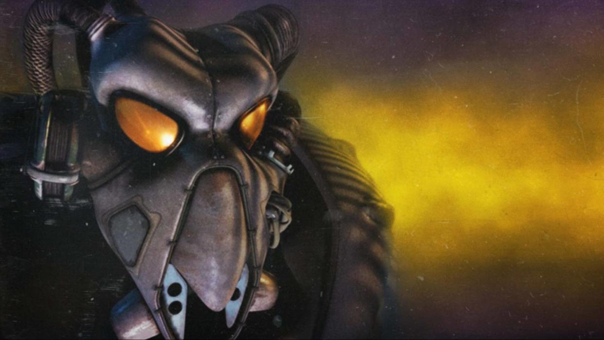  Keyart image for Fallout 2 showing a character in power armor . 