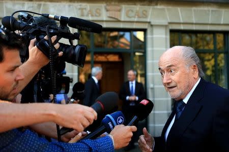 Former FIFA President Sepp Blatter arrives at the Court of Arbitration for Sport (CAS) to be heard in the arbitration procedure involving him and the FIFA in Lausanne, Switzerland, August 25, 2016. REUTERS/Pierre Albouy