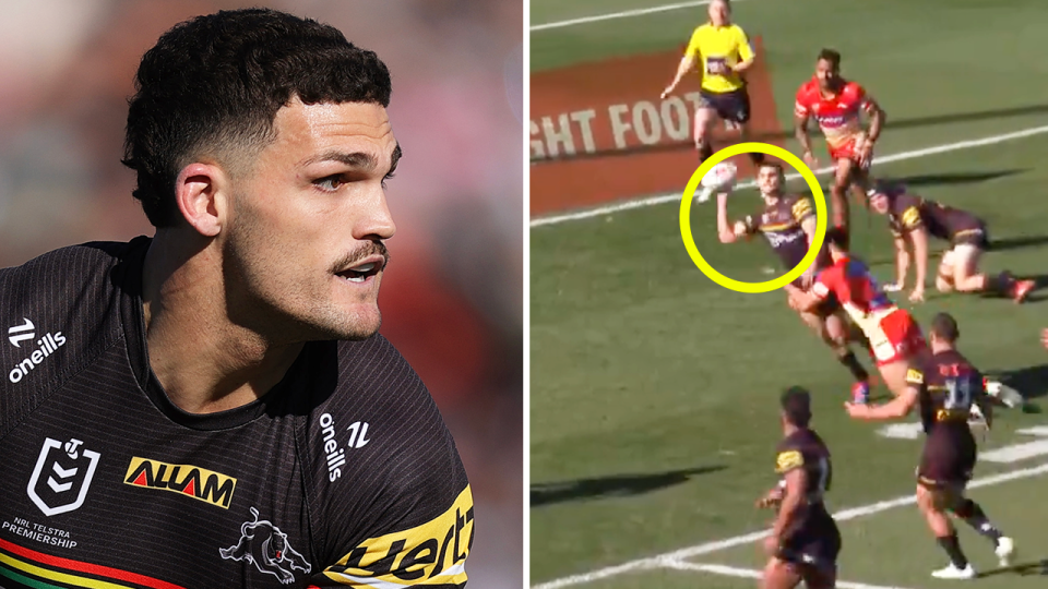 Nathan Cleary (pictured) may have been 'rusty' in his return, but showed a moment of magic. (Images: Getty Images/Fox Sports)