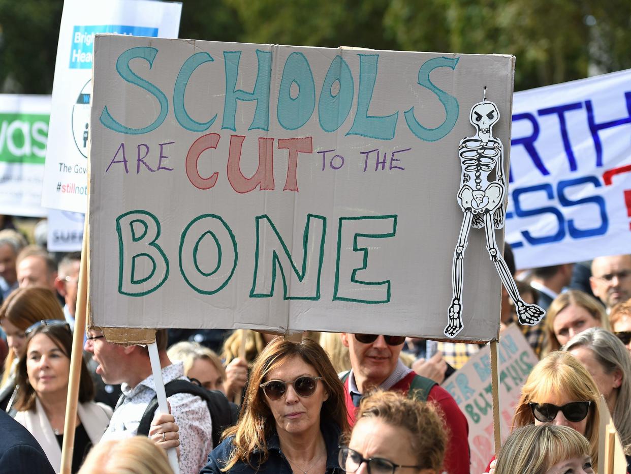 Headteachers march on Downing Street to demand extra cash for schools in September last year: PA