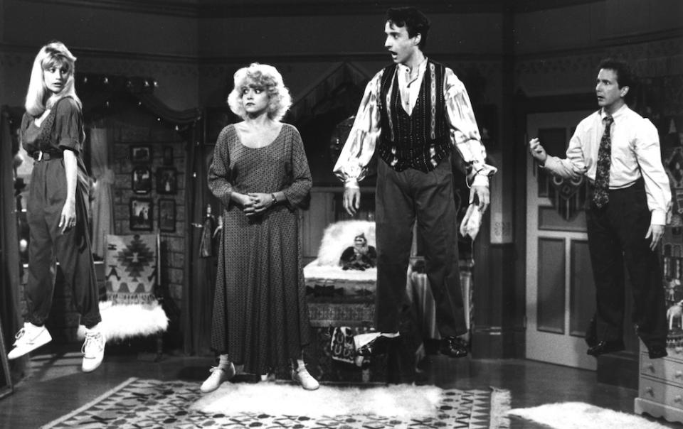 <p>Larry and Balki (Mark Linn-Baker, Bronson Pinchot) tried to rid their house of a ghost in this 1991 episode, but not before some levitating took place. (Original airdate: Oct. 25, 1991) <br>(Credit: Everett Collection) </p>