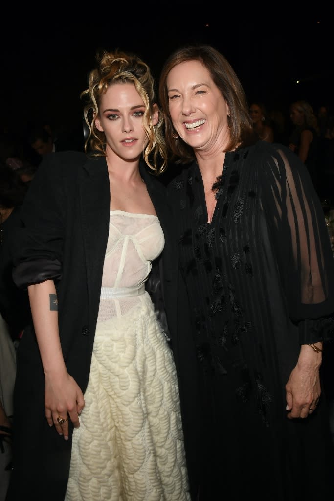 Kristen Stewart and Kathleen Kennedy attend the 2022 Producers Guild of America Awards at the Fairmont Century Plaza in Los Angeles on March 19, 2022. - Credit: Michael Buckner for Variety