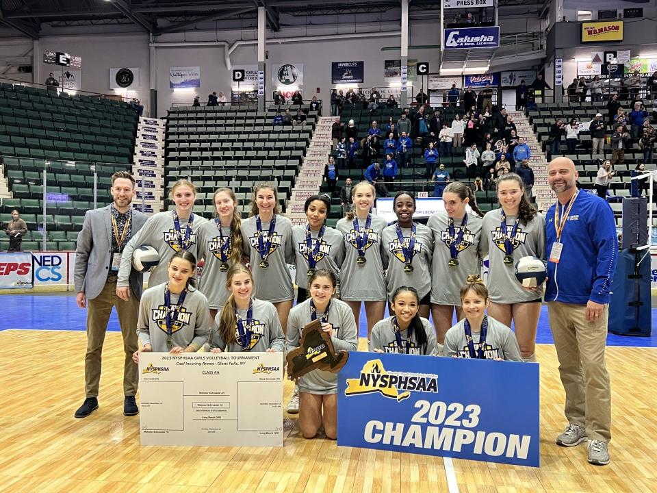 Webster Schroeder defeated Long Beach in straight sets to win the NYSPHSAA Class AA girls volleyball championship Sunday, Nov. 19, 2023 in Glens Falls.