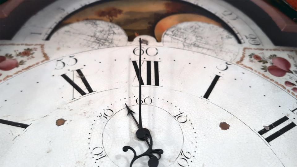 A still-working clock made around 1800 that was once in the Weiser home in York. That home was demolished before 1929 to make way for the Yorktowne Hotel. The clock went on to live in the Weiser country home of his children, known as Bloomingdale and eventually made its way to Rob Frey's home after time with another family member.