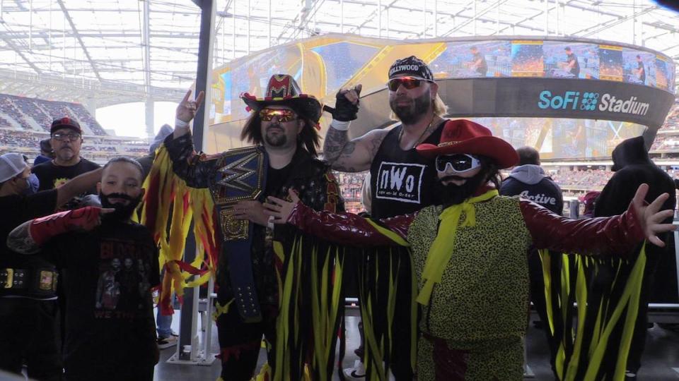 WWE fans dress out as “Macho Man” Randy Savage and Hulk Hogan at WrestleMania 39 at SoFi Stadium in Inglewood, California on Sunday, April 2, 2023. ANTHONY GALAVIZ/agalaviz@fresnobee.com