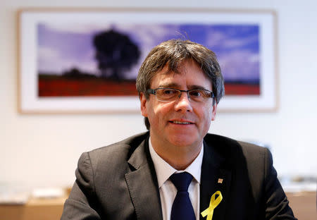 Former Catalan leader Carles Puigdemont attends a meeting with his party 'Junts per Catalunya' parliament group in Brussels, Belgium January 12, 2018. REUTERS/Francois Lenoir