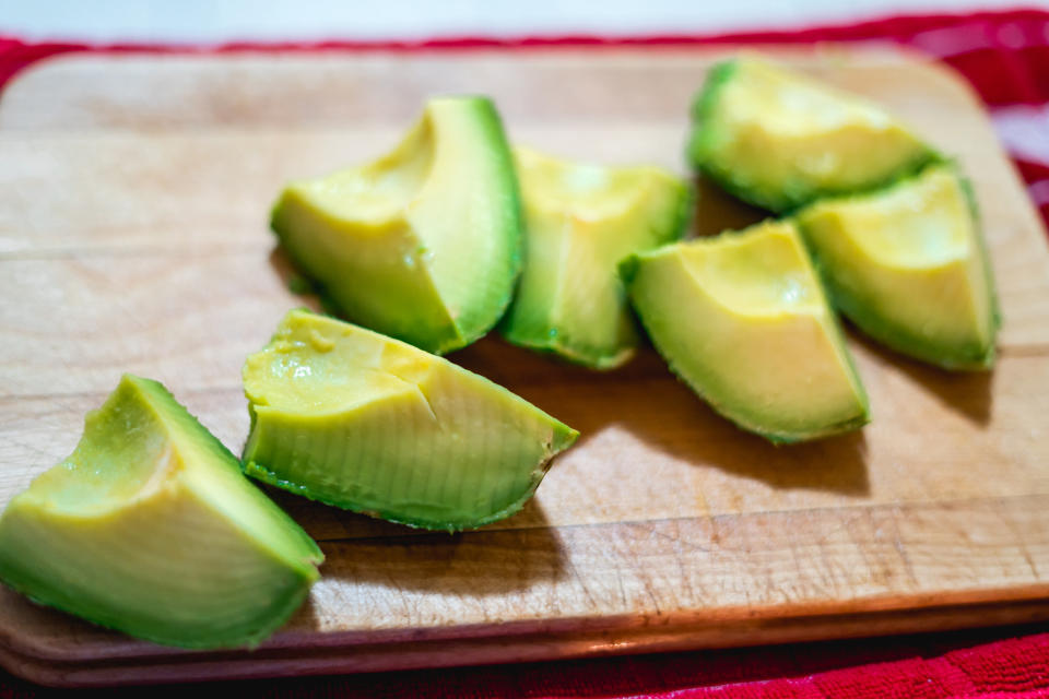 Diced avocado on a cutting board