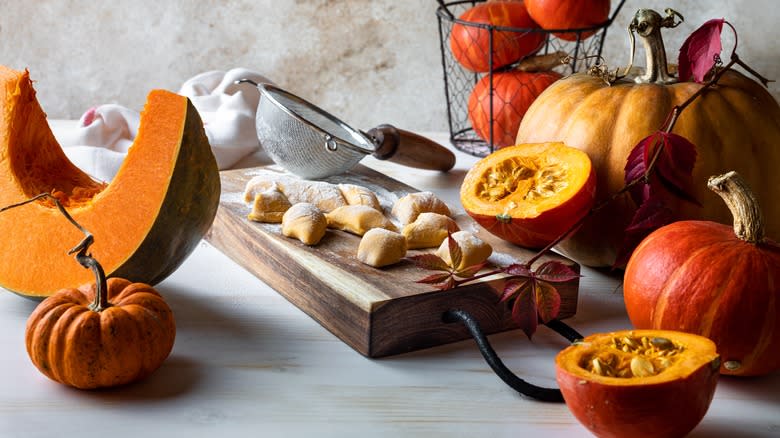 pumpkin gnocchi on wooden board