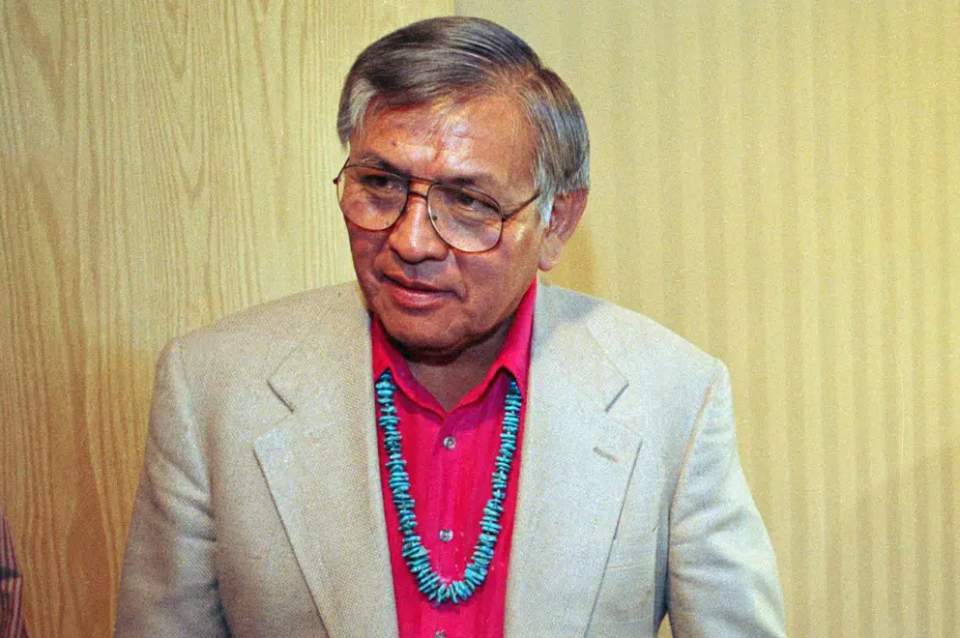 Navajo President Peterson Zah is pictured following a news conference after speaking with state health officials in Window Rock, Ariz., June 2, 1993, about the epidemic affecting mainly young Navajos. Zah, a monumental Navajo Nation leader who guided the tribe through a politically tumultuous era and worked tirelessly to correct wrongdoings against Native Americans, has died. He died late Tuesday, March 7, 2023, at a hospital in Fort Defiance , Arizona, after a lengthy illness, Navajo President Buu Nygren's office said. He was 85.