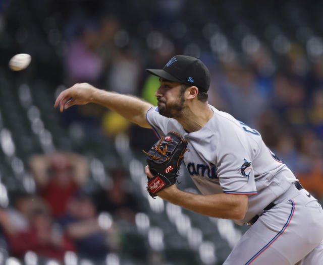 Milwaukee Brewers starting pitcher Freddy Peralta against the Tampa Bay  Rays during the first inning of a baseball game Sunday, May 21, 2023, in  St. Petersburg, Fla. (AP Photo/Chris O'Meara Stock Photo 