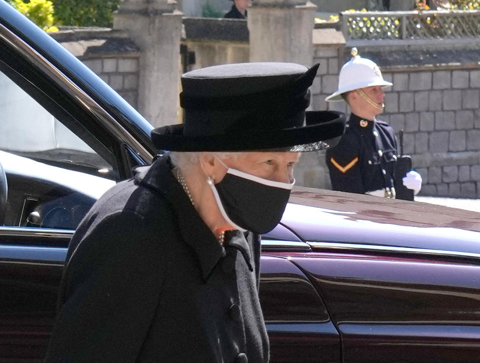 The Queen arriving at Prince Philip's funeral