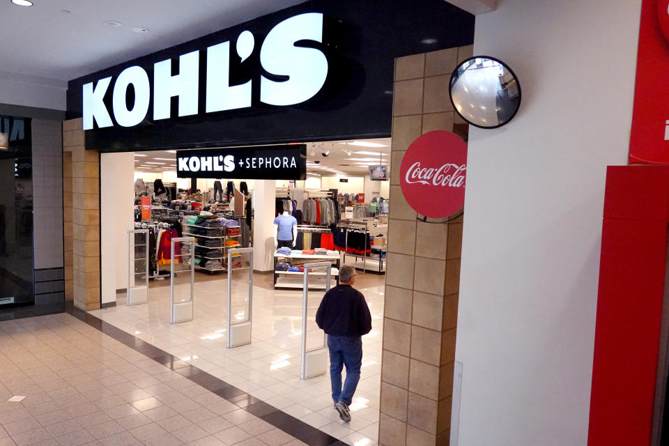 LINCOLNWOOD, ILLINOIS - MARCH 01: A sign hangs above the entrance of a Kohl's store on March 01, 2023 in Lincolnwood, Illinois. Kohl’s shares dropped today after reporting a 7.1 percents decrease in sales for the final quarter of 2022.   (Photo by Scott Olson/Getty Images)