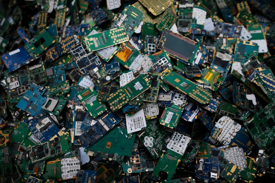 A huge pile of electronic waste. 