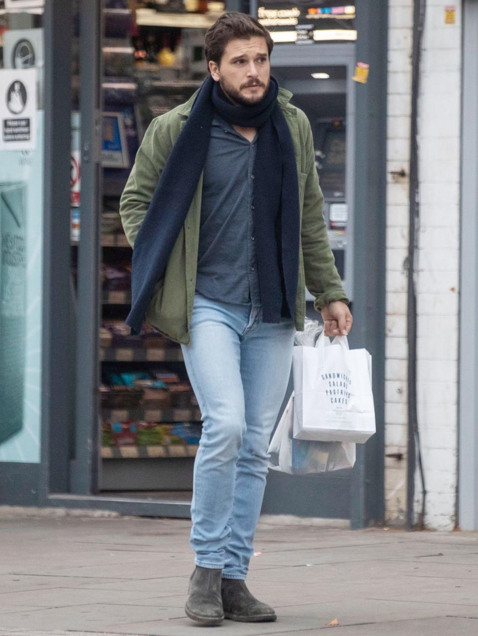 <p>Kit Harington is seen running errands on Sunday in London after news broke that he and wife Rose Leslie are <a href="https://people.com/parents/rose-leslie-kit-harington-expecting-first-child/" rel="nofollow noopener" target="_blank" data-ylk="slk:expecting their first child together.;elm:context_link;itc:0;sec:content-canvas" class="link ">expecting their first child together.</a> </p>