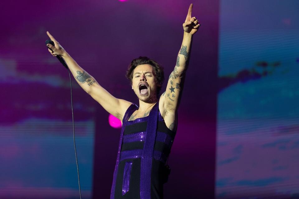 Harry Styles performs on stage at Radio 1's Big Weekend 2022