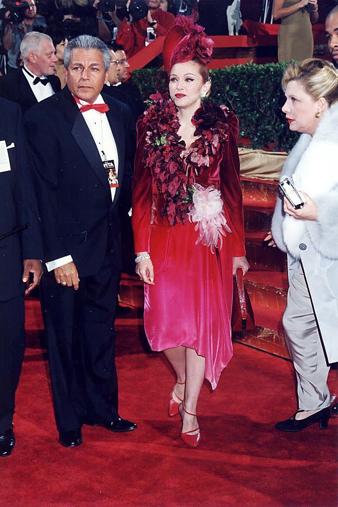 <p>Channeling Eva Peron for the premiere of “Evita.” <i>(Photo by Jeff Kravitz/FilmMagic, Inc)</i></p>