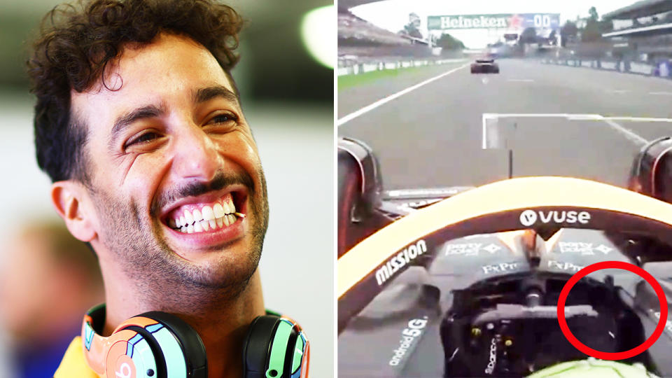 Daniel Ricciardo, pictured here giving Esteban Ocon a 'finger gun' before overtaking him in the Mexican Grand Prix.