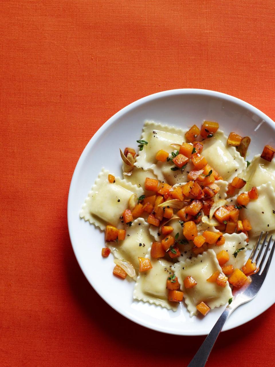 <p>There's no rule that says you can't serve pasta on Thanksgiving.</p><p><a rel="nofollow noopener" href="https://www.womansday.com/food-recipes/food-drinks/recipes/a11342/ravioli-sauteed-butternut-squash-thyme-recipe-123139/" target="_blank" data-ylk="slk:Get the recipe.;elm:context_link;itc:0;sec:content-canvas" class="link "><strong>Get the recipe.</strong></a></p>