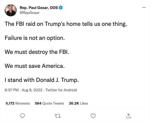 Screenshot of Paul Gosar's Twitter Account