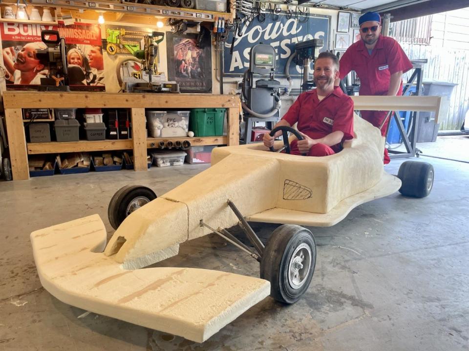 John Meiers, left, and Kyle Pritchard will compete with their team Tonic Tornadoes in Des Moines' first Red Bull Soapbox Race on June 18.